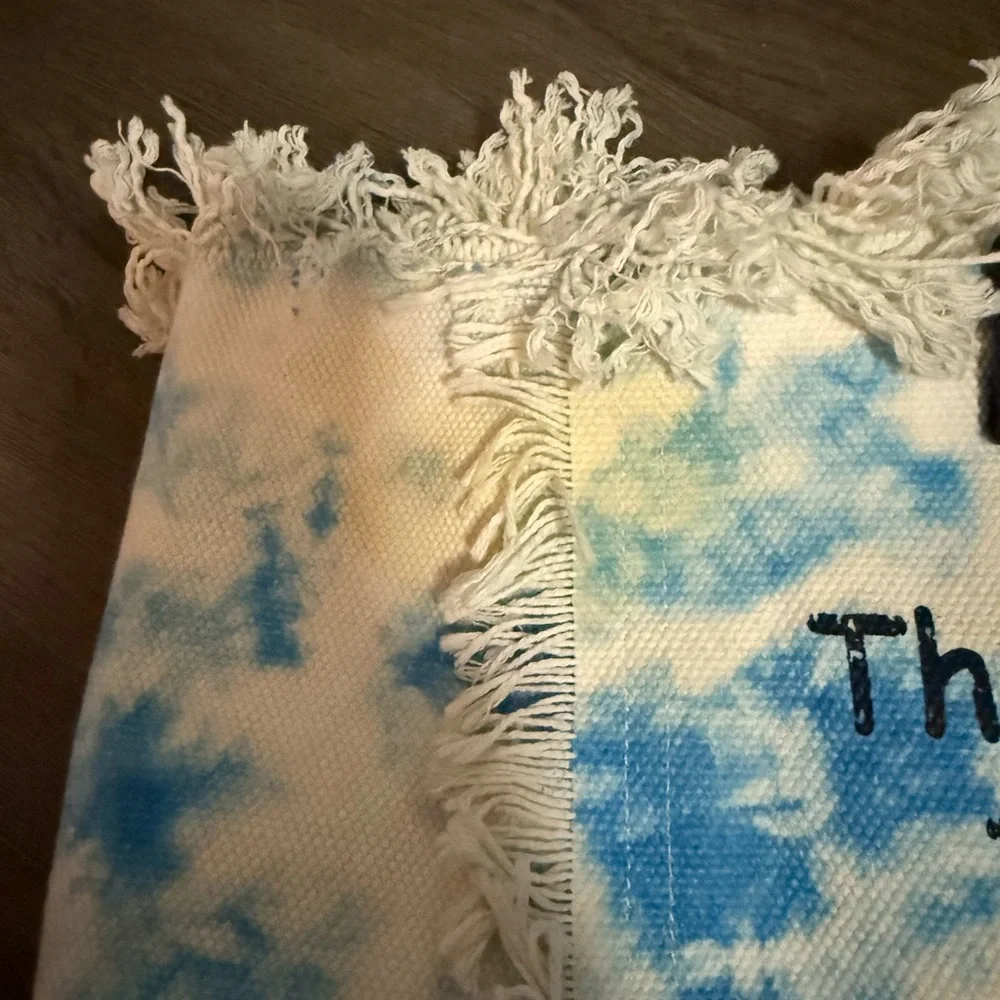 Blue and White Fringed Saint Barth Tote Bag - Picture 3 of 5